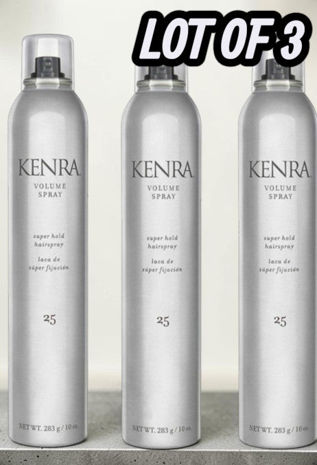 KENRA #25 VOLUME SPRAY 10 Oz. SUPER HOLD FINISHING SPRAY 50% VOC lot of 3