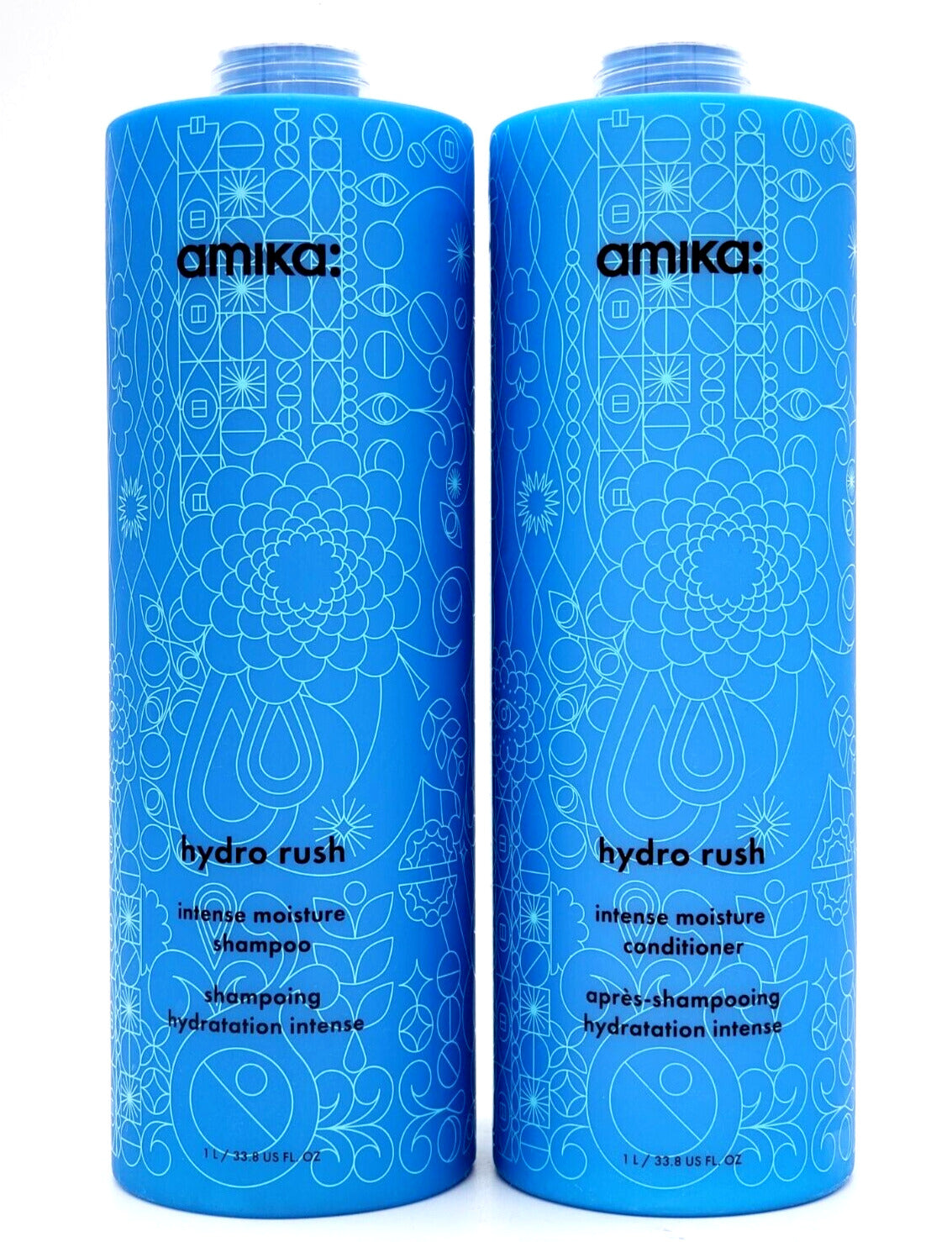 AMIKA HYDRO RUSH IINTENSE MOISTURE SHAMPOO & CONDITIONER LITER DUO SET + PUMPS