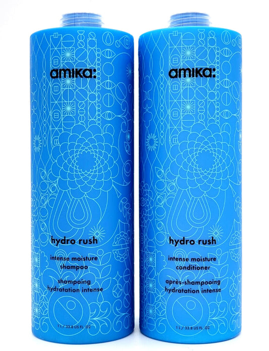 AMIKA HYDRO RUSH IINTENSE MOISTURE SHAMPOO & CONDITIONER LITER DUO SET + PUMPS