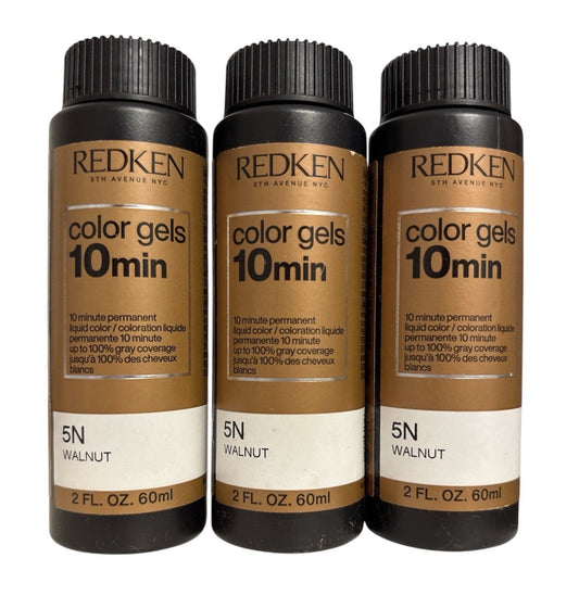 Redken 10 MIN Color Gels Lacquers Permanent Liquid Color 2 oz. 5N. Pack of 3.