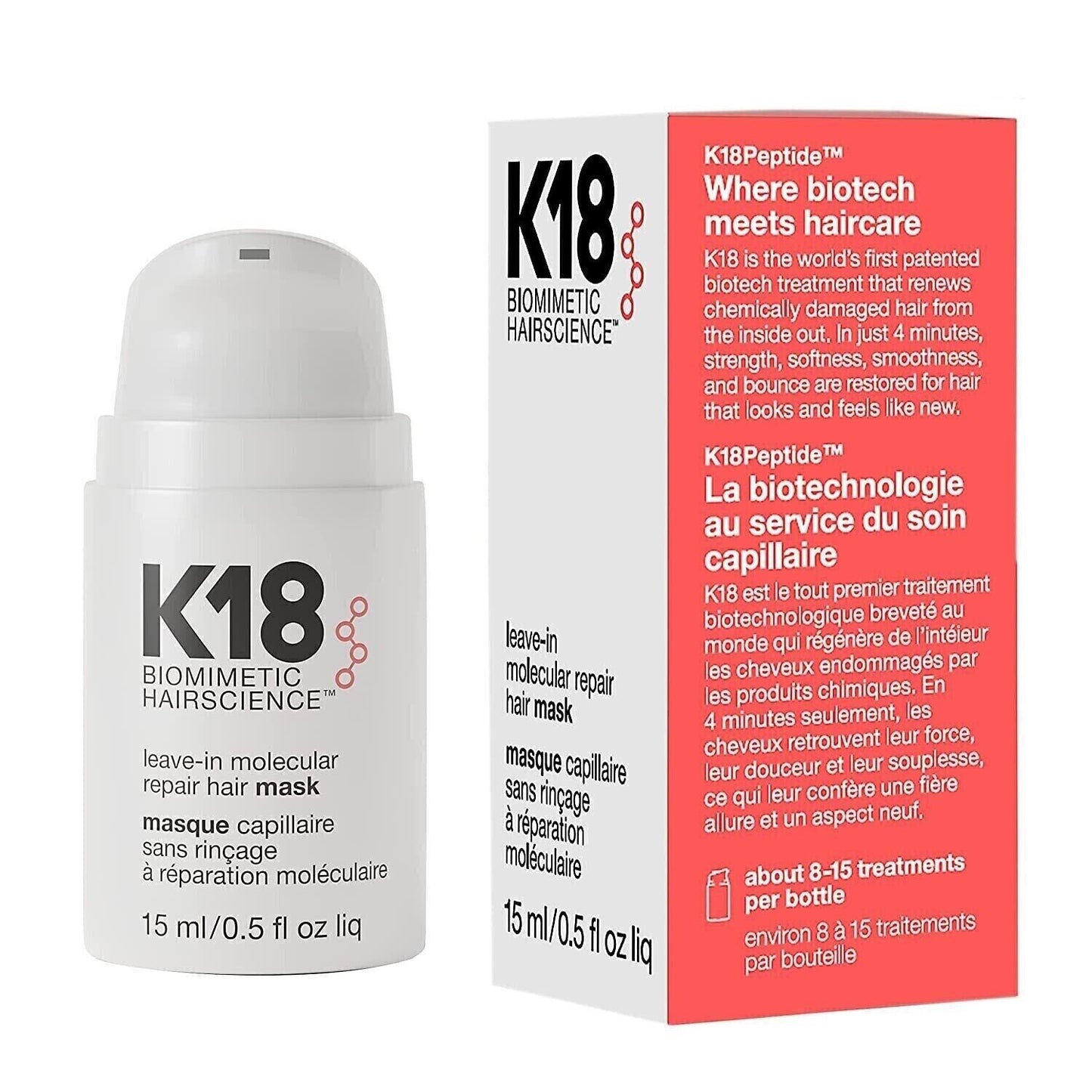 K18 Leave-In Repair Hair Mask Treatment Repair Dry/Damaged Hair 15 ml - 0.5 OZ