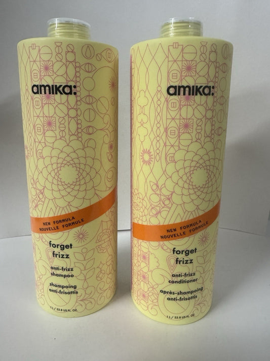 Amika Forget Frizz Anti-Frizz Shampoo & Conditioner  33.8 fl.oz Duo
