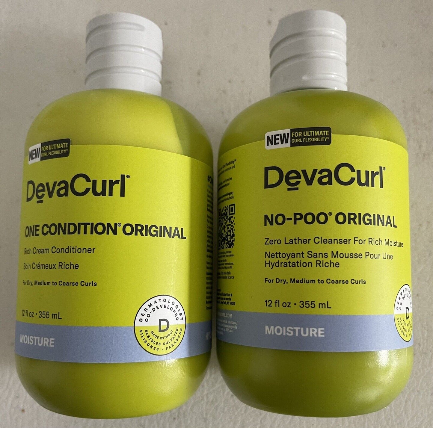 DEVA CURL No-Poo Original Rich Shampoo & One Conditioner Duo 12 oz NEW Bottles