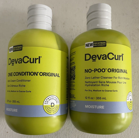 DEVA CURL No-Poo Original Rich Shampoo & One Conditioner Duo 12 oz NEW Bottles