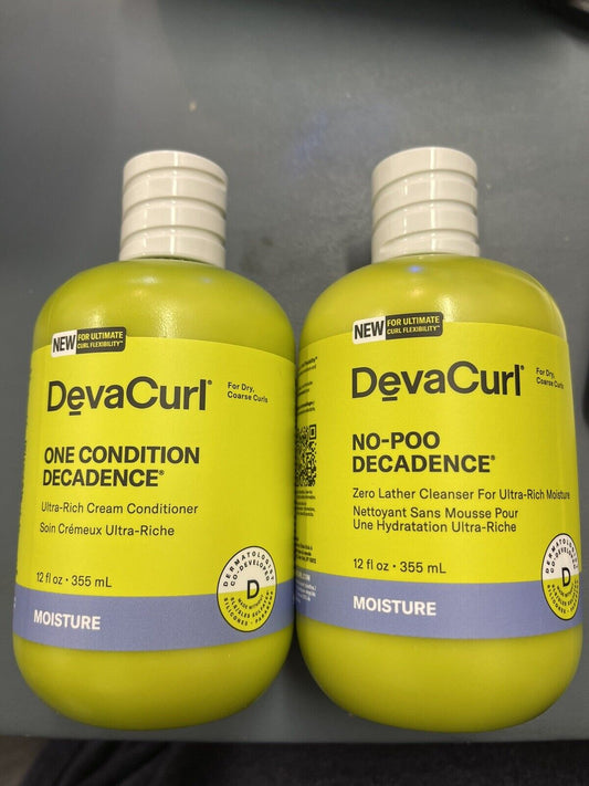 DEVA CURL Decadence No-Poo Shampoo & One Conditioner Duo 12 oz (NEW)  Package