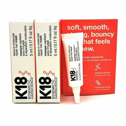K18 Biomimetic HairScience Leave-In Molecular Repair Hair Mask 0.17 oz-2 Pack