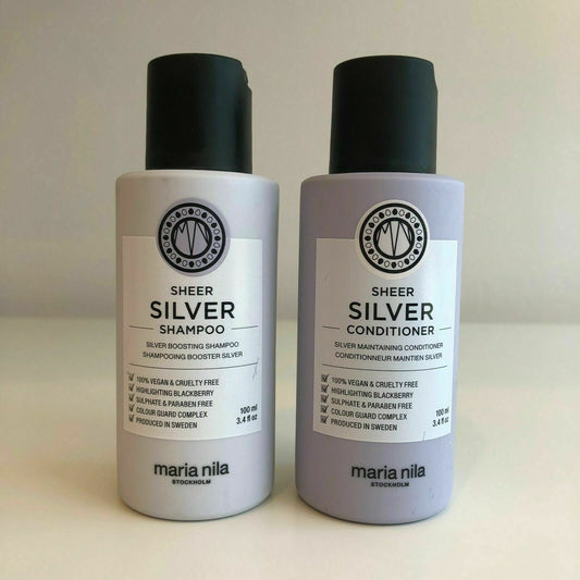 Maria Nila Sheer Silver Shampoo Conditioner Duo Travel Size 3.4 oz each