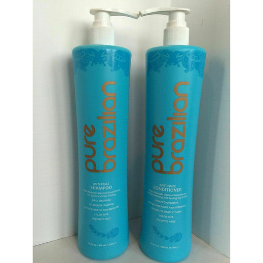 PURE BRAZILIAN ANTI FRIZZ SHAMPOO & CONDITIONER LITER DUO SET - 33.8oz WITH PUMP